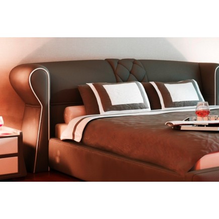 Lit design en cuir italien de luxe VEGAS, chocolat, 160x200