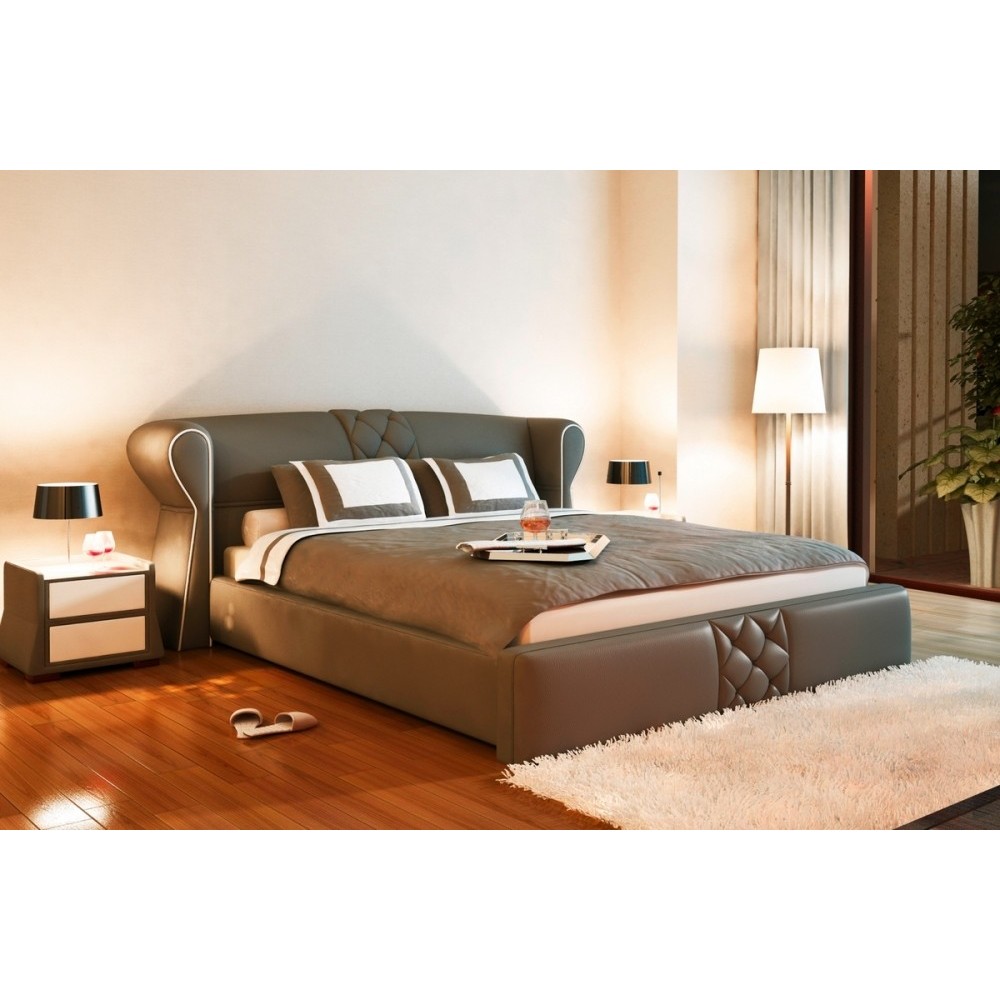 Lit design en cuir italien de luxe VEGAS, chocolat, 140x190 Lit design en cuir italien de luxe VEGAS, chocolat, 140x190