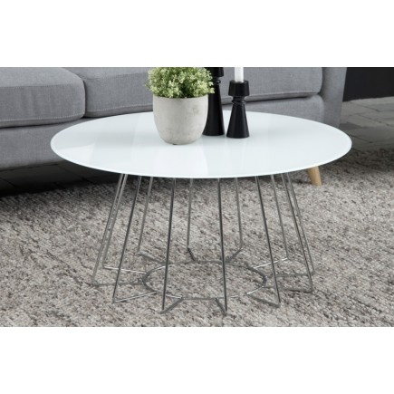 Table basse design, plateau de verre blanc, hauteur réglable, CASINI