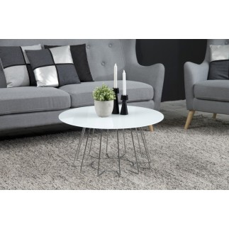 Table basse design, plateau de verre blanc, hauteur réglable, CASINI