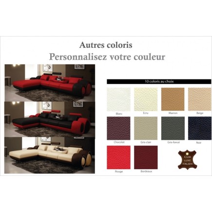 Canapé d'angle en cuir italien 5 places , VERDI, couleur personnalisée