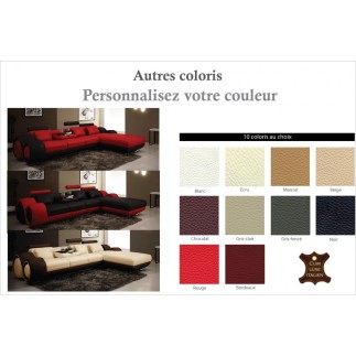 Canapé d'angle en cuir italien 5 places , VERDI, couleur personnalisée