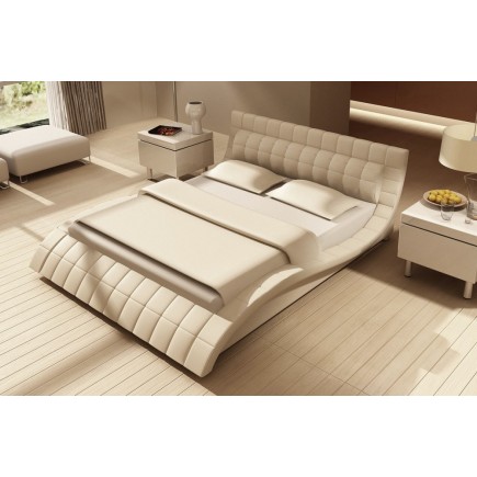 Lit design en cuir italien de luxe BELIA, blanc, 180x200