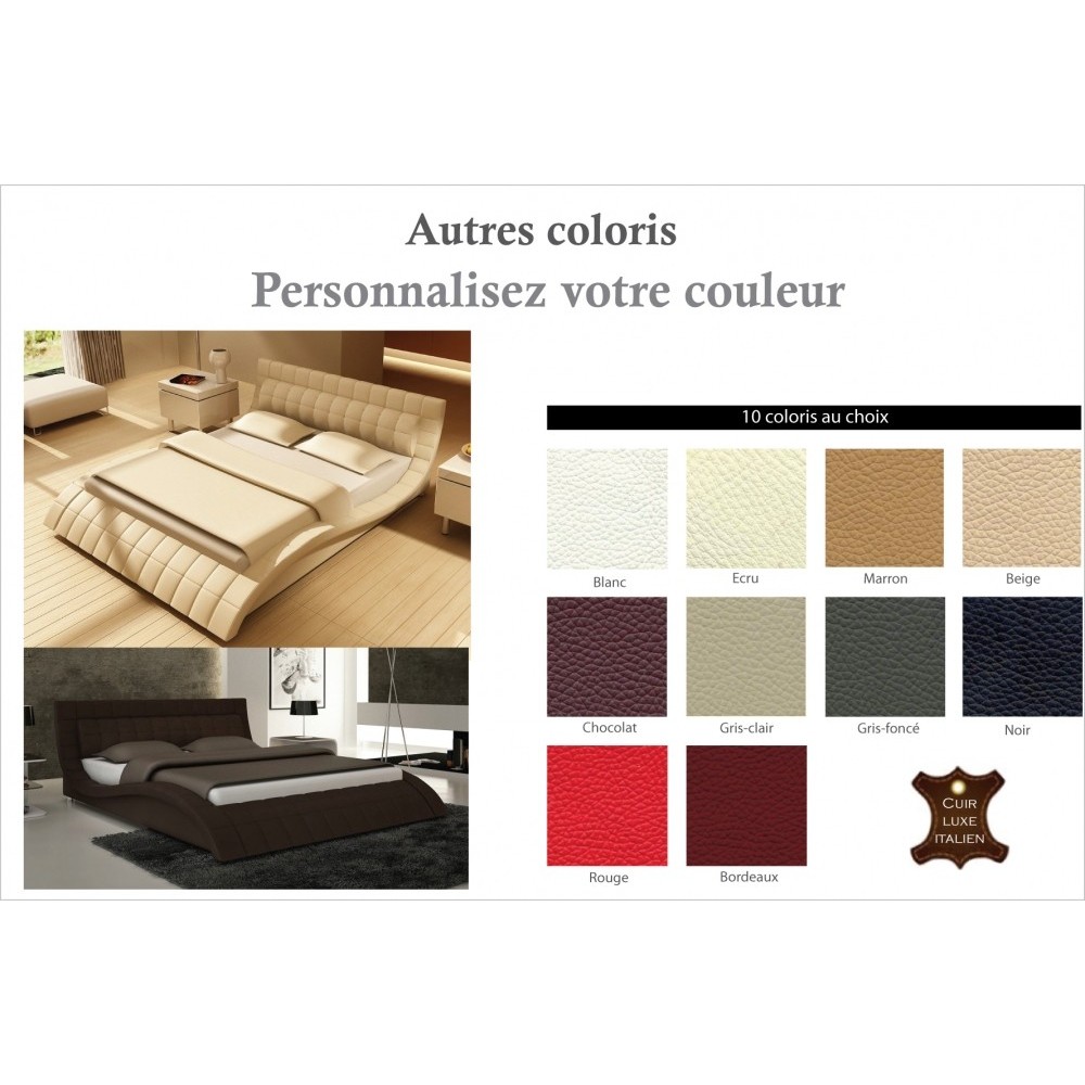 Lit design en cuir italien de luxe BELIA, couleur personnalisée, 140x190 Lit design en cuir italien de luxe BELIA, couleur personnalisée, 140x190