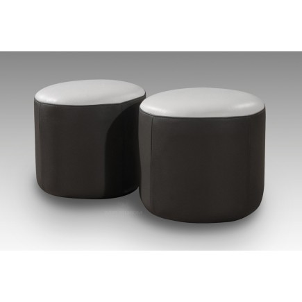 Un Pouf + un pouf OFFERT rond, en cuir haut de gamme italien, coloris au choix Chocolat N°505 Beige 0325