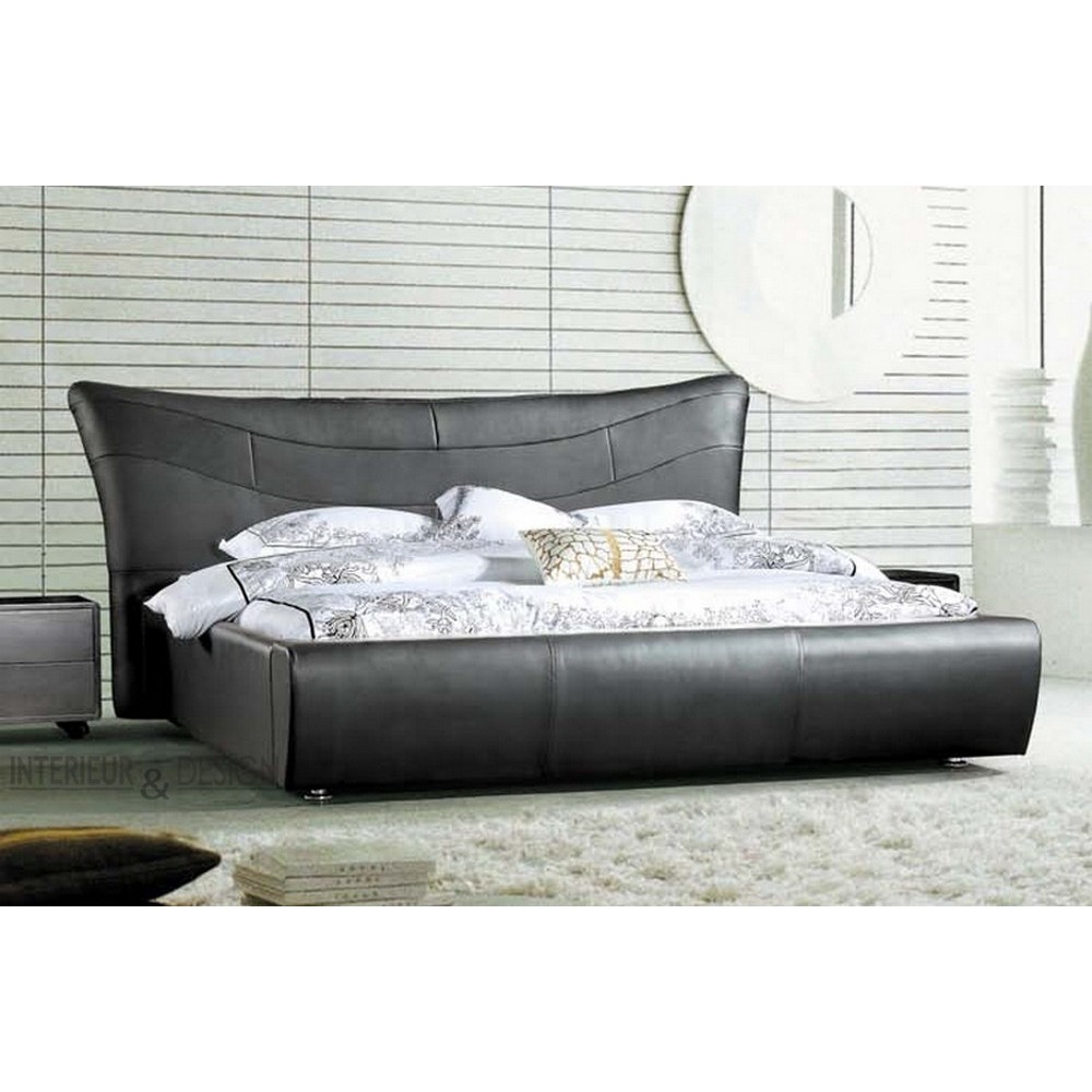 Lit cuir MANTA design. Superbe lit de qualité, aux formes contemporaines et pures, noir, 160x200
