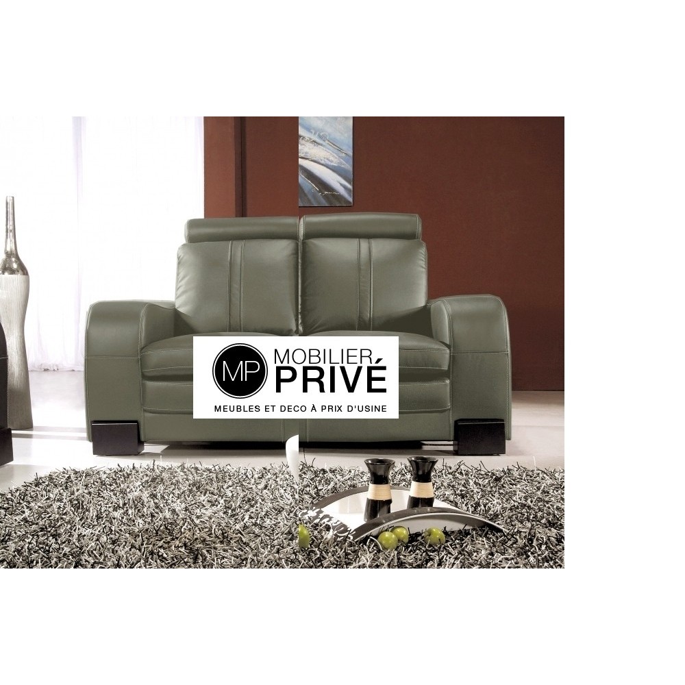 Canapé RELAXO 2 places cuir haut de gamme italien vachette Vénésetti Cuir Prestige luxe. Vénésetti, Gris foncé