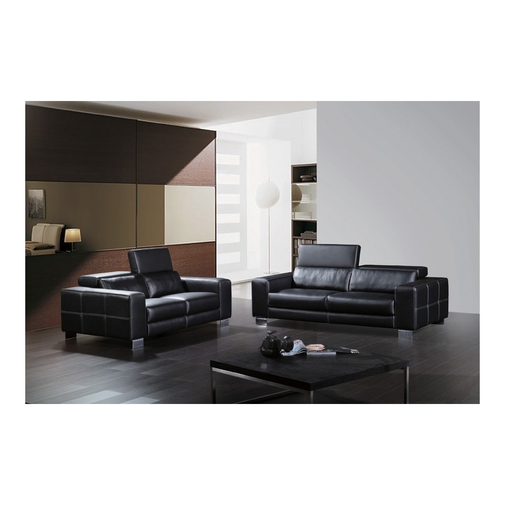 Ensemble BOSTON, 3 pièces: canapé 3 places + 2 places + fauteuil en cuir haut de gamme italien vachette Vénésetti. Tout cuir Pre