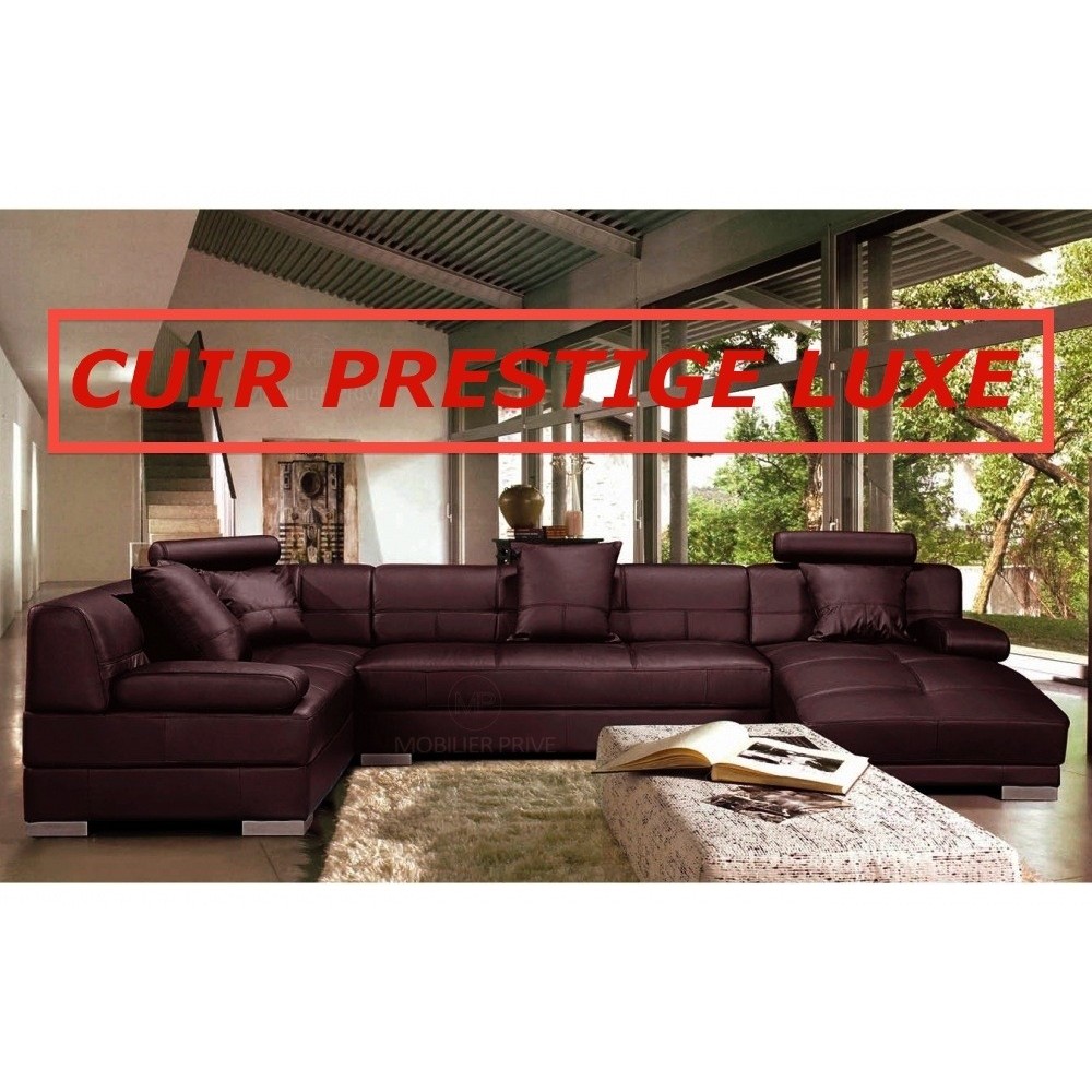 Canapé d'angle en cuir Prestige luxe italien 8 places NAPOLI, chocolat, Ecru, angle gauche Canapé d'angle en cuir Prestige luxe italien 8 places NAPOLI, chocolat, Ecru, angle gauche