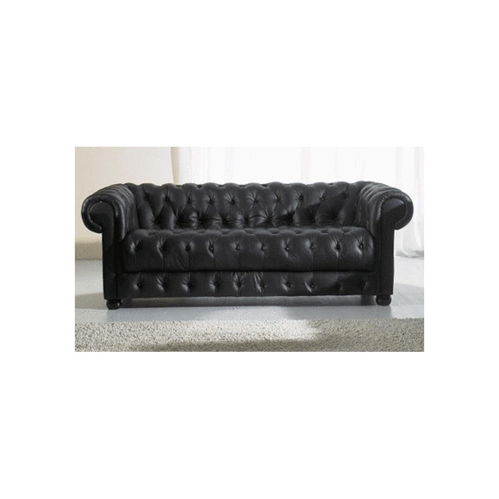 Canapé CHESTERFIELD SELECT 3 places cuir supérieur luxe. Canapé 3 places Noir N°366 - Vénésetti