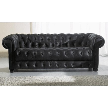 Canapé CHESTERFIELD SELECT 3 places cuir supérieur luxe. Canapé 3 places Noir N°366 - Vénésetti