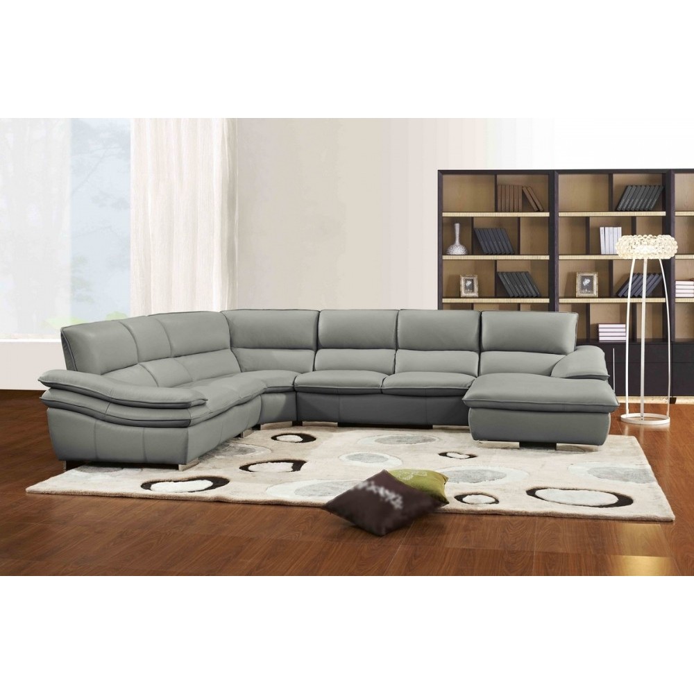 Canapé d'angle ELEGANCIA en cuir haut de gamme italien vachette Vénésetti Cuir Prestige luxe Gris clair 476 - Vénésetti, 7/8 pla