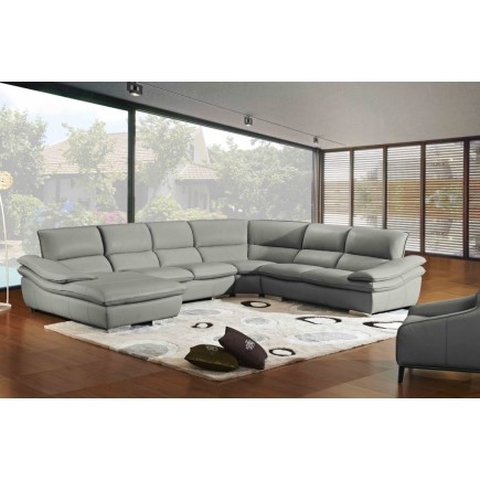 Canapé d'angle ELEGANCIA en cuir haut de gamme italien vachette Vénésetti Cuir Prestige luxe Gris clair 476 - Vénésetti, méridie