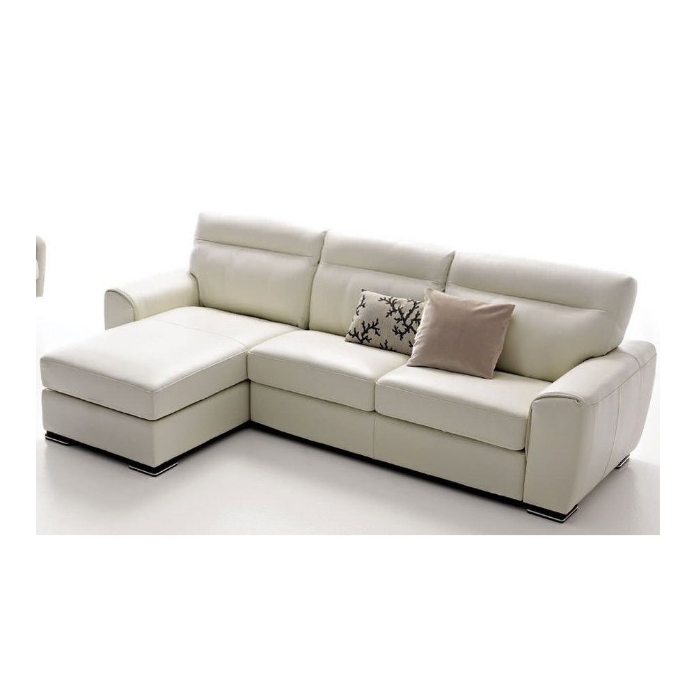 Canapé d'angle VENTURI en cuir haut de gamme italien vachette Vénésetti. Cuir Prestige luxe Blanc N°781. Méridienne à gauche vu