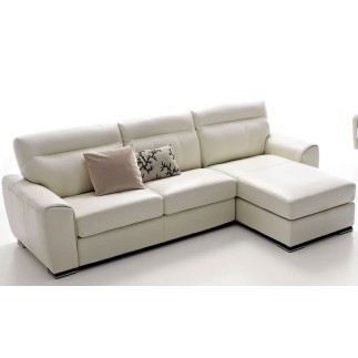 Canapé d'angle VENTURI en cuir haut de gamme italien vachette Vénésetti. Cuir Prestige luxe Blanc N°781. Méridienne à droite vu