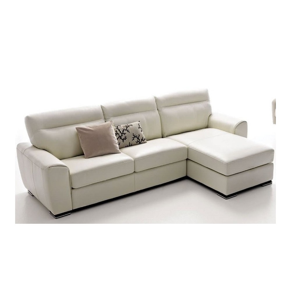 Canapé d'angle VENTURI en cuir haut de gamme italien vachette Vénésetti. Cuir Prestige luxe Blanc N°781. Méridienne à droite vu