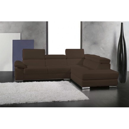Canapé d'angle Petit HELSINKI en cuir haut de gamme italien vachette Vénésetti. Cuir Prestige luxe Chocolat N°535. Angle droit (