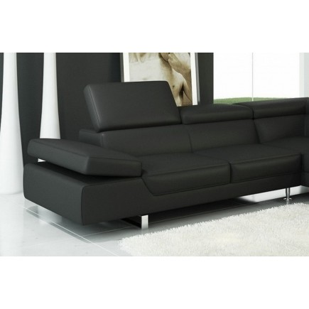 Canapé d'angle en cuir italien 5/6 places GEORGE, petit modèle, noir, angle droit