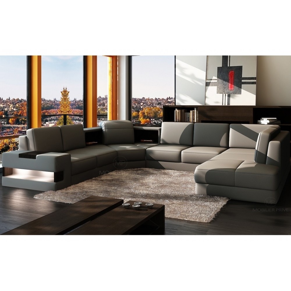 Canapé d'angle en cuir italien 7/8 places HOUSTON, gris foncé, angle gauche Canapé d'angle en cuir italien 7/8 places HOUSTON, gris foncé, angle gauche