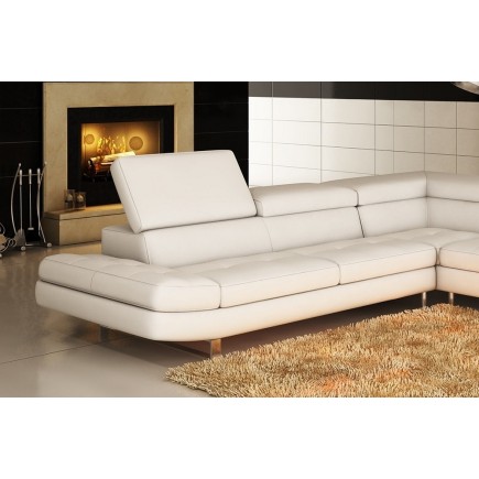 Canapé d'angle en cuir italien 5/6 places Grand CITY, blanc, angle droit