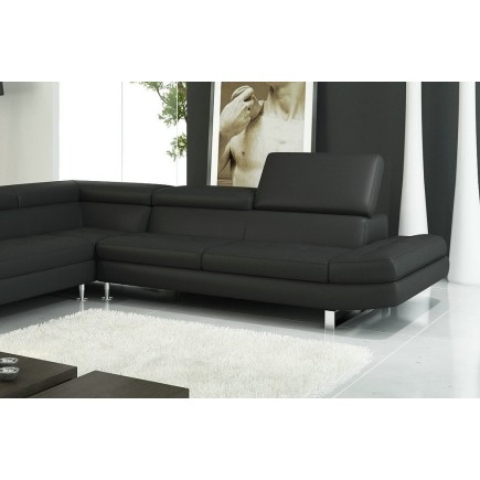 Canapé d'angle en cuir italien 5/6 places Grand CITY, noir, angle gauche