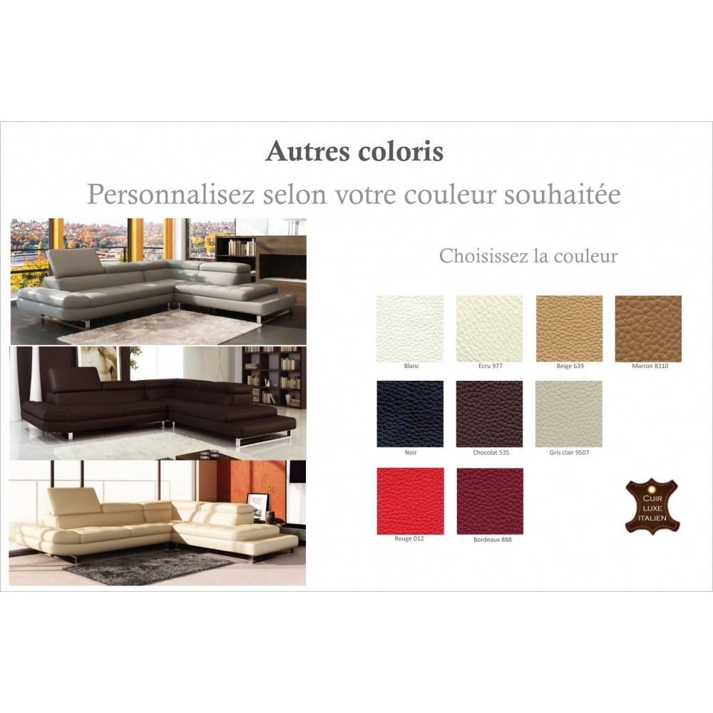 Canapé d'angle en cuir italien 5/6 places Grand CITY, couleur personnalisée, angle droit Canapé d'angle en cuir italien 5/6 places Grand CITY, couleur personnalisée, angle droit