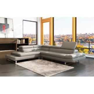 Canapé d'angle en cuir italien 5/6 places Grand CITY, gris clair