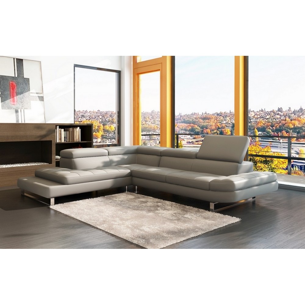 Canapé d'angle en cuir italien 5/6 places Grand CITY, gris clair, angle gauche Canapé d'angle en cuir italien 5/6 places Grand CITY, gris clair, angle gauche