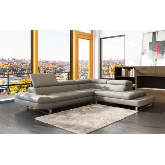Canapé d'angle en cuir italien 5/6 places Grand CITY, gris clair