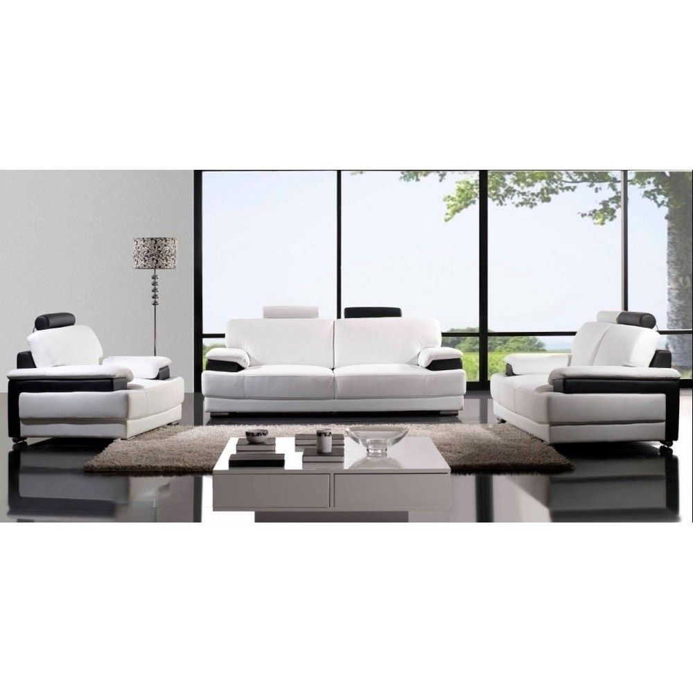 Ensemble CAPRI, 3 pièces: canapé 3 places + 2 places + fauteuil en cuir luxe haut de gamme italien vachette. Blanc et noir Ensemble CAPRI, 3 pièces: canapé 3 places + 2 places + fauteuil en cuir luxe haut de gamme italien vachette. Blanc et noir