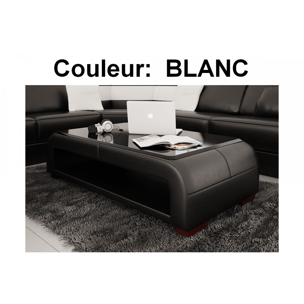 Table basse ROSY design en simili cuir Blanc N°781