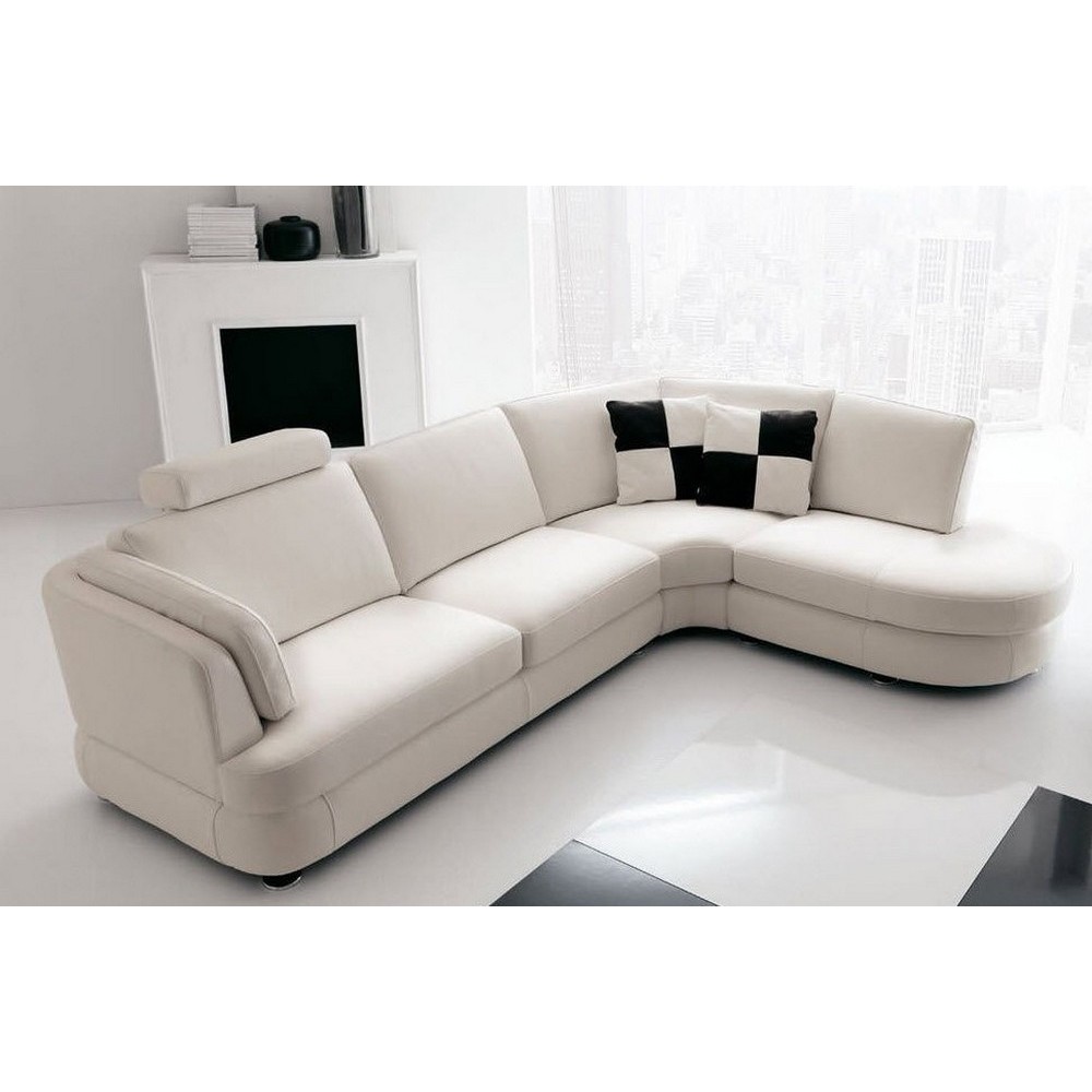 Canapé d'angle ALMERIA en cuir haut de gamme italien vachette Vénésetti Cuir Prestige luxe Blanc N°781. Angle droit vue de face,