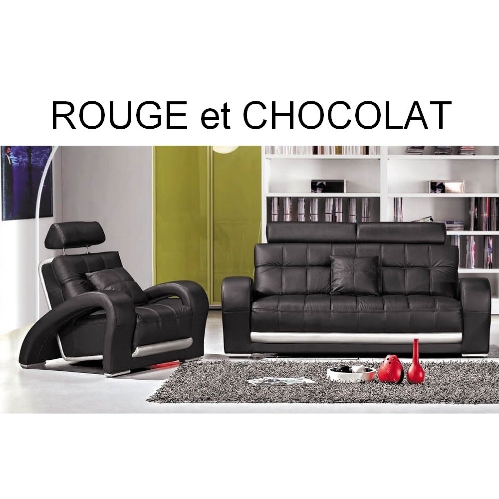 Ensemble CATANIA, composé d'un canapé 3 places et d'un fauteuil 1 place en cuir luxe italien vachette Vénésetti, Rouge et Chocol Ensemble CATANIA, composé d'un canapé 3 places et d'un fauteuil 1 place en cuir luxe italien vachette Vénésetti, Rouge et Chocol