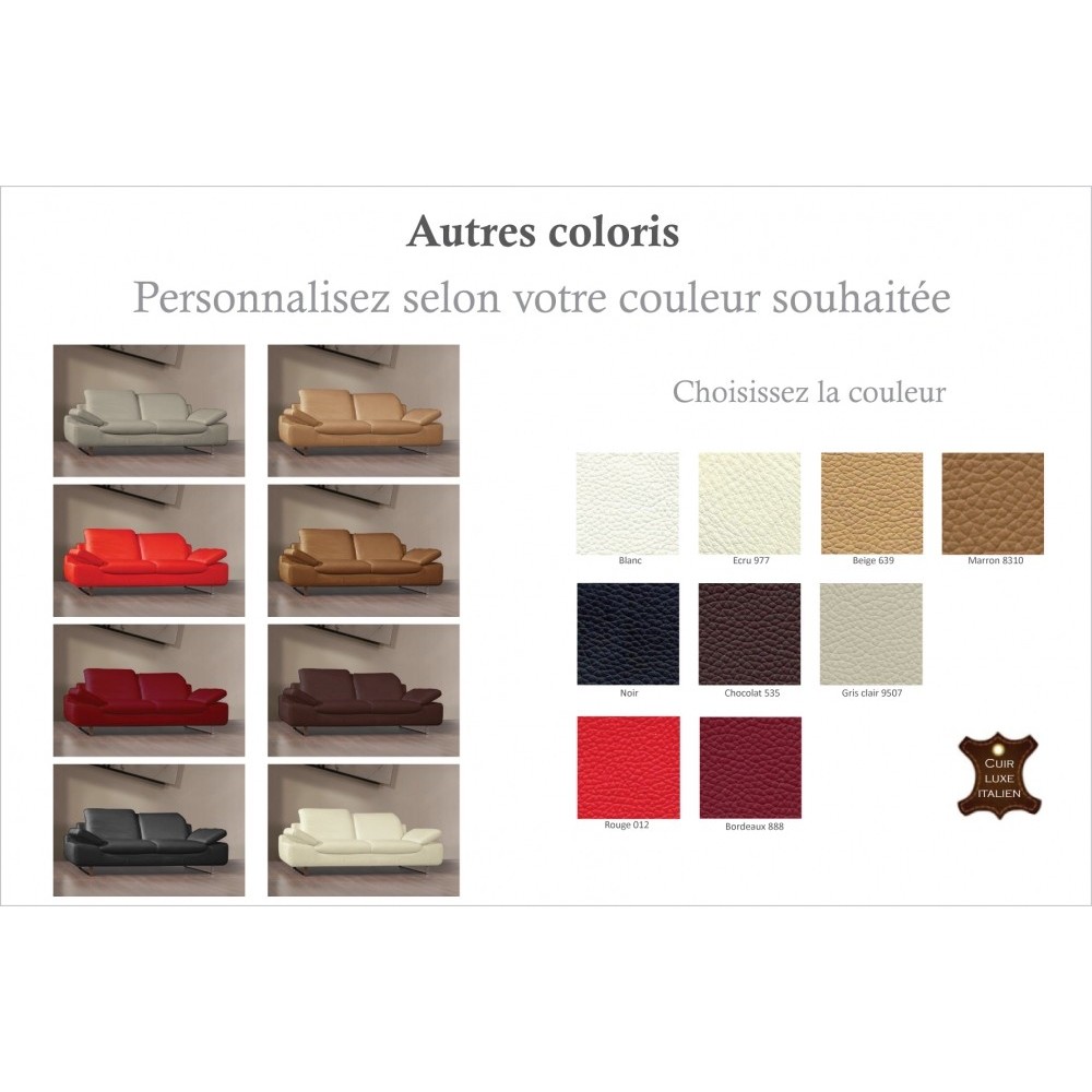 Canapé 2 places en cuir supérieur luxe haut de gamme italien TORINO, personnalisé Canapé 2 places en cuir supérieur luxe haut de gamme italien TORINO, personnalisé