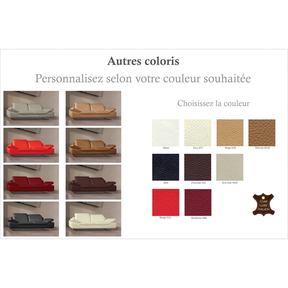 Canapé 3 places en cuir supérieur luxe haut de gamme italien TORINO, personnalisé Canapé 3 places en cuir supérieur luxe haut de gamme italien TORINO, personnalisé