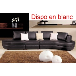 Canapé d'angle MIRA en cuir haut de gamme italien vachette Cuir supérieur luxe Blanc N°781. Petit retour à droite vu de face.