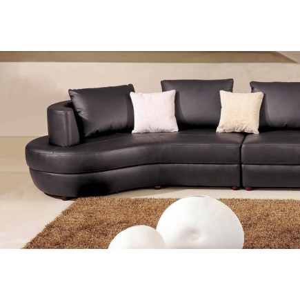 Canapé d'angle en cuir italien 4/5 places MIRA, noir, angle gauche