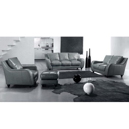 Ensemble AMSTERDAM 3 places et 2 places et fauteuil en 100 % TOUT cuir prestige luxe italien Gris foncé , livraison sous 7 jours