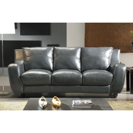 Ensemble AMSTERDAM 3 places et 2 places et fauteuil en 100 % TOUT cuir prestige luxe italien Gris foncé , livraison sous 7 jours