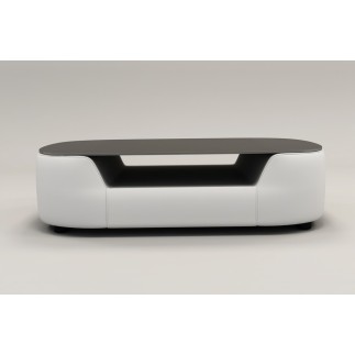 Table basse design, plateau de verre foncé, ALESIA, Blanc