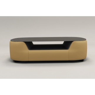 Table basse design, plateau de verre foncé, ALESIA, beige