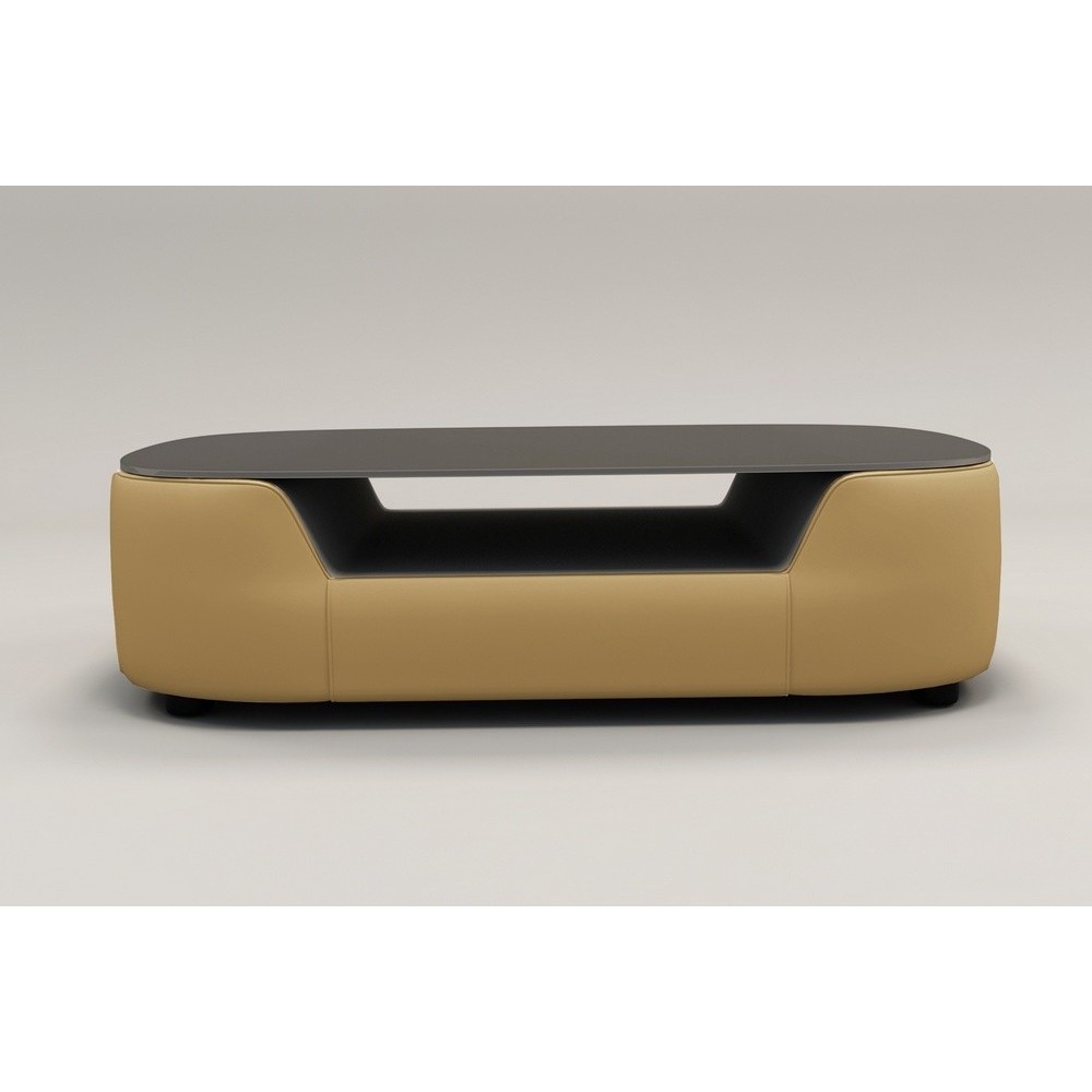 Table basse design, plateau de verre foncé, ALESIA, beige Table basse design, plateau de verre foncé, ALESIA, beige