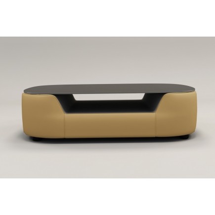 Table basse design, plateau de verre foncé, ALESIA, beige
