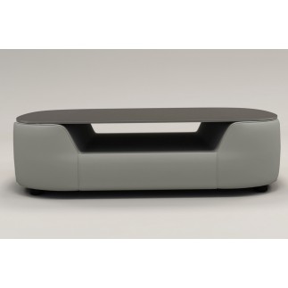 Table basse design, plateau de verre foncé, ALESIA, Gris clair