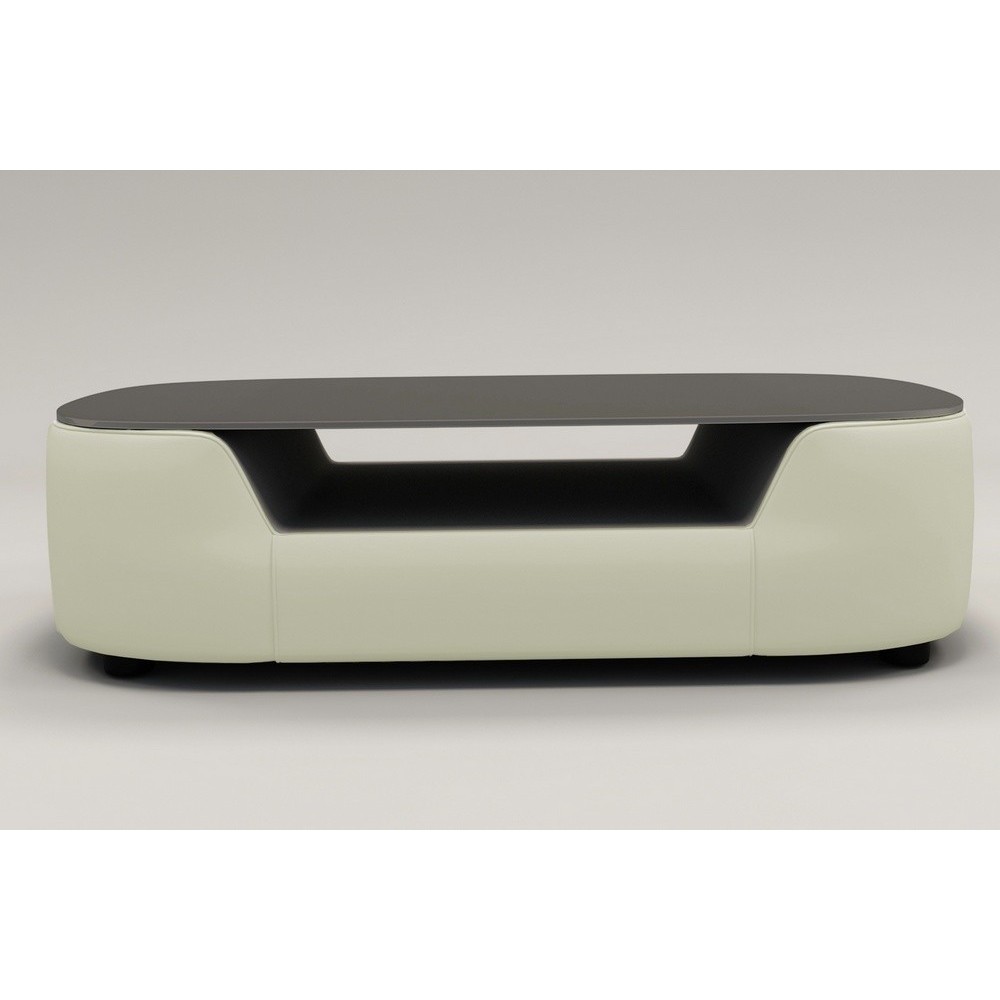 Table basse design, plateau de verre foncé, ALESIA, écru Table basse design, plateau de verre foncé, ALESIA, écru