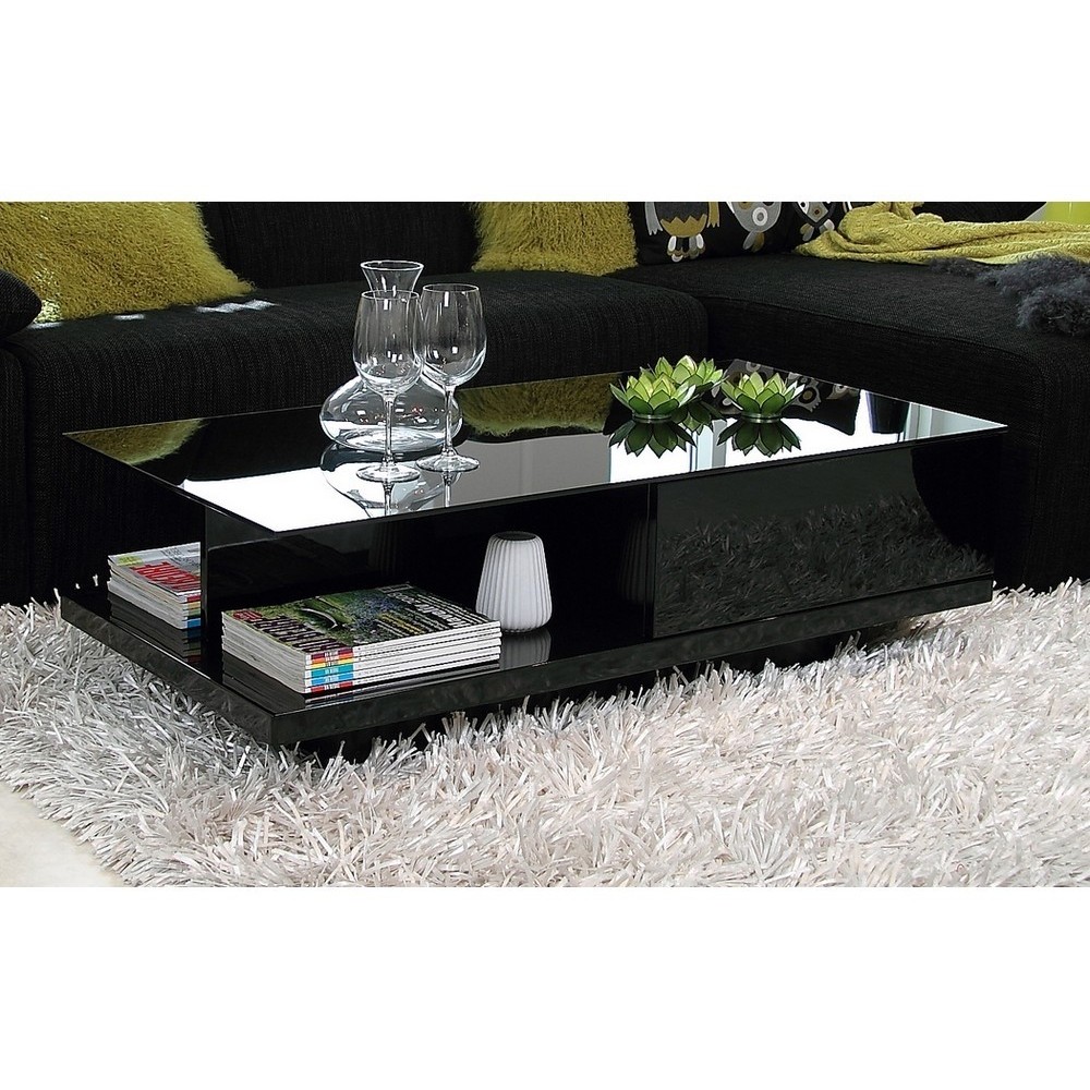 Table basse design, noir brillant, plateau de verre foncé, CINDY Table basse design, noir brillant, plateau de verre foncé, CINDY