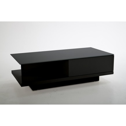 Table basse design, noir brillant, plateau de verre foncé, CINDY