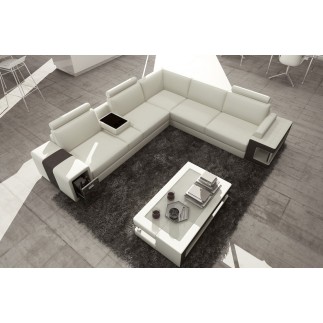 Canapé d'angle en cuir luxe italien 5/6 places XERUS, cuir haut de gamme italien vachette. Cuir Prestige luxe. blanc et noir, an
