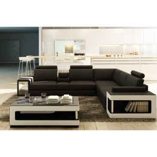 Canapé d'angle en cuir luxe italien 5/6 places XERUS, cuir haut de gamme italien vachette. Cuir Prestige luxe. Noir et blanc, an