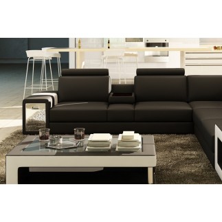 Canapé d'angle en cuir luxe italien 5/6 places XERUS, cuir haut de gamme italien vachette. Cuir Prestige luxe. Noir et blanc, an